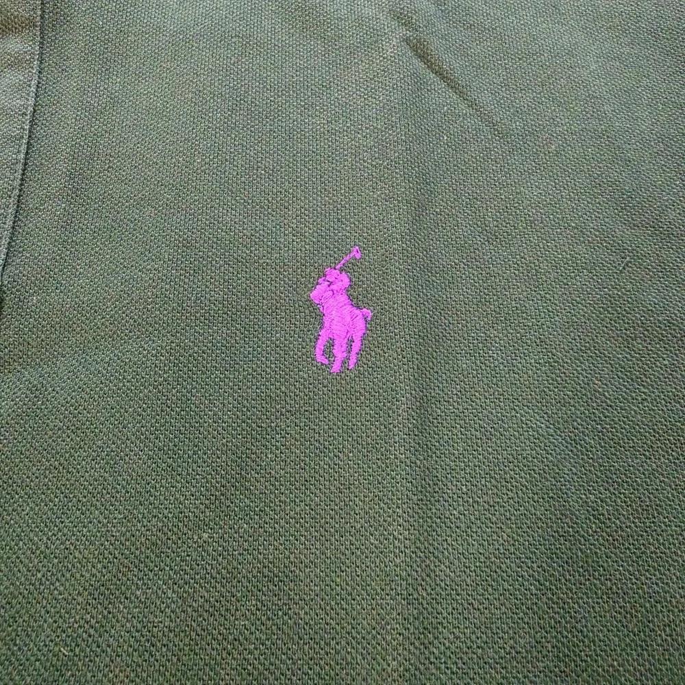 Polo Ralph Lauren Mens XLT Long Sleeve Polo Shirt Green Purple Pony Logo Pique